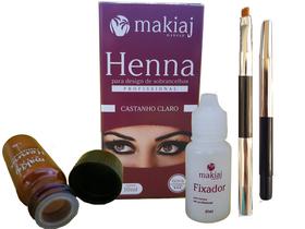 Kit Henna Designer Sobrancelha Profissional Castanho Claro + Pincel Chanfrado com tampa