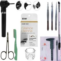 Kit Henna Glance COM Kit de Acessórios Completo Sobrancelha Pincel Mixer Misturador Fixaodr Rena