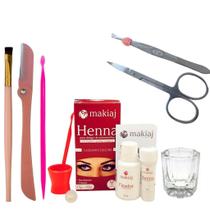 Kit Henna Makiaj Design Sobrancelhas Pincel Navalha Tesoura Palito Dosador Dappen Pinça Kit Henna Makiaj Design Sobrancelhas Pincel Navalha Tesoura Palito Dosador Dappen Pinça