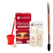 Kit Henna Makiaj Escolha Cor Sobrancelha Profissional Com Pincel Duplo Aplicador de Renna Chanfrado