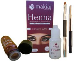 Kit Henna Makiaj Sobrancelha Castanho Claro + Pincel chanfrado com tampa
