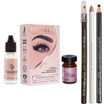 Kit Henna Menela Designer Sobrancelha com 3 Lápis Dermatografico Profissional Preto Branco e Marrom