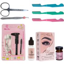 kit henna menela sobrancelha designer profissional pincel duplo navalha pinça tesoura paquimetro