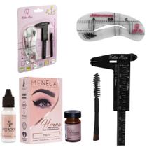 Kit Henna Menela Sobrancelha Escolha A Cor Pincel Duplo Paquímetro 6 Moldes Profissional Kit Henna Menela Sobrancelha Escolha A Cor Pincel Duplo Paquímetro 6 Moldes Profissional