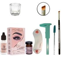 Kit Henna Menela Sobrancelha Maquiagem Paquimetro Pincel Macrilan Chanfrado Escova Glitter 3 Moldes