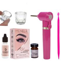 Kit Henna Menela Sobrancelha Mixer Misturador Palito Dosador Dappen Vidro