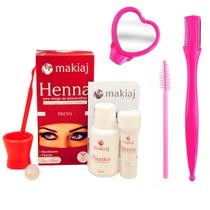 Kit Henna Para Sobrancelhas Makiaj Profissional Espelho Coração Navalha e Escova