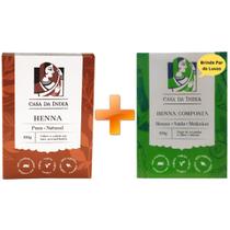 Kit Henna Pura 100% Natural + Henna Composta Herbal Natural, Powder Orgânico em Pó para Cabelos Ruivos - Casa da Índia