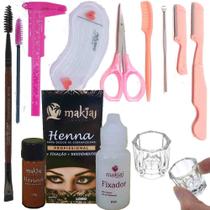 Kit Henna sobrancelha Makiaj Pincel Macrilan Paquimetro Navalha Moldes Dappen Design sobrancelha