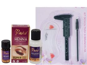 Kit Henna Sobrancelha Raviv com Paquimetro 3 escovinha design 3 moldes rena profissional Fixação