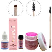 Kit Henna Sobrancelha Sourcil Pasta Magica Gel Modelador e Pincel Rosa Macrilan Maquiagem