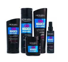 Kit Hidrabell Liso Magico Leite de Arroz Sh + Cond + Mascara + leave-in+ Spray