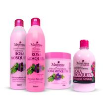 Kit Hidratação Cabelo e Corpo Rosa Mosqueta (Shampoo, Condicionador, Máscara e Creme Corporal)
