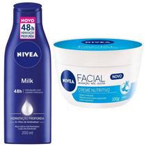 Kit Hidratação Nivea Creme Corporal e Facial Nutritivo Loção Desodorante Milk 200ml + Pote Facial 100g