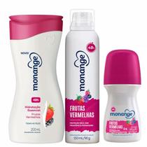 Kit Hidratante Corporal + Aerossol + Roll-on Monange Frutas Vermelhas Kit Hidratante Corporal + Aerossol + Roll-on Monange Frutas Vermelhas