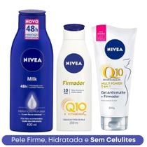 Kit Hidratante Corporal Milk 400ml + Loção Q10 Firmador 200ml + Hidratante Gel Anticelulite 200g Nivea