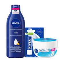 Kit Hidratante Corporal Nivea Pele Seca Extrasseca 400ml + Hidratante Facial Nivea Nutritivo 100g + Hidratante Labial Nivea Original Care 4,8g