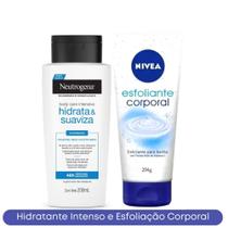 Kit Hidratante Hidrata & Suaviza 200ml Body Care Neutrogena + Esfoliante Corporal Banho Nívea 200g