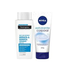 Kit Hidratante Hidrata & Suaviza 200ml Body Care Neutrogena + Esfoliante Corporal Banho Nívea 200g