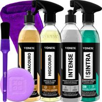 Kit Hidratante Restaurador de Couro Hidracouro Higicouro Apc Limpa Volante Sintra fast Revitalizador de pasticos Intense 500 ml Vonixx