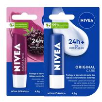 Kit Hidratantes Labiais Nivea Original Care+Amora Shine 4,8g Kit Hidratantes Labiais Nivea Original Care+Amora Shine 4,8g