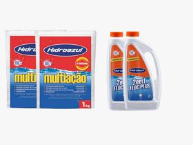 Kit HIDROAZUL Piscinas Cloro Multiação 2kg Floc plus 2em1 2L