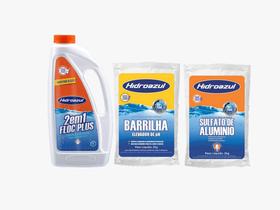 Kit HIDROAZUL Tratamento Piscinas Floc Plus 2em1 1L Barrilha 2kg Sulfato 2kg Kit HIDROAZUL Tratamento Piscinas Floc Plus 2em1 1L Barrilha 2kg Sulfato 2kg