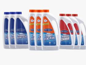 Kit HIDROAZUL tratamento Piscinas Liquido Algicida Manutenção 3L Floc Plus 3em1 3L Algicida Choque 3L