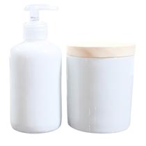 Kit higiene 2 peças - Pote e porta álcool - Porcelana Branca