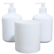 Kit higiene 3 peças - Pote e porta álcool 400ml - Porcelana Branca