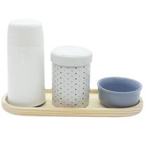 Kit higiene 4 pçs Poá Molh. Cinza c/ garrafa Tudo Porcelana