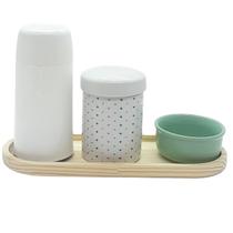Kit higiene 4 pçs Poá Molh. Verde c/ garrafa Tudo porcelana