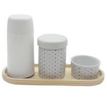 Kit higiene 4 peças Poá -Molh. Poá c/ garrafa Tudo porcelana