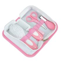 Kit Higiene 5 Peças + Estojo Necessaire Feminino Tesoura Escova Pente Cortador Unha Lixa Unha Rosa - Pimpolho