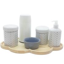 Kit higiene 6 peças Poá colorido Molh. Cinza - Bandeja Nuvem Kit higiene 6 peças Poá colorido Molh. Cinza - Bandeja Nuvem