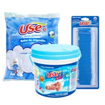 Kit Higiene Algodão Cotonete E Lenço Umedecido AZUL Atacado Revenda Barato