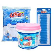 Kit Higiene Algodão Cotonete E Lenço Umedecido ROSA Atacado Revenda Barato