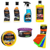 Kit Higiene Automotiva Aromatizante limpa couros revitalizador Lava Auto Limpa vidros Cera Silicone Gel 4 Panos - Multilaser