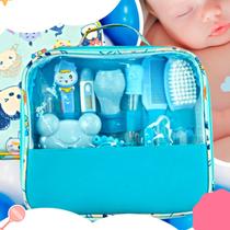 Kit Higiene Azul Recém Nascido Bolsa Escova Tesoura Pente