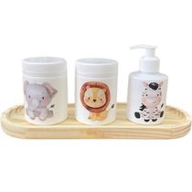 Kit Higiene Babê 4 pçs Safari - Com Bandeja e Tampa c/ trava