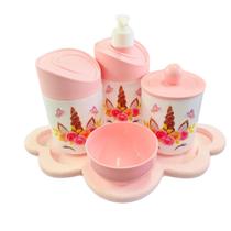 Kit Higiene Baby 3 Unicórnios c/bandeja MDF Menina Kit Higiene Baby 3 Unicórnios c/bandeja MDF Menina