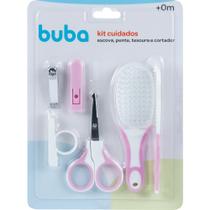Kit Higiene Baby 4 Peças Com Escova Cortador Tesoura e Pente Rosa Buba