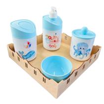 Kit Higiene Baby Fundo Do Mar c/bandeja MDF - Menino e Menina