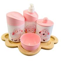 Kit Higiene Baby Ovelhinha Menina c/bandeja MDF - 5 Peças