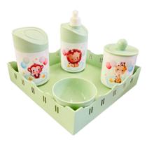 Kit Higiene Baby Safari Menino e Menina c/bandeja em MDF Kit Higiene Baby Safari Menino e Menina c/bandeja em MDF
