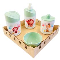 Kit Higiene Baby Safari Menino e Menina c/bandeja em MDF Kit Higiene Baby Safari Menino e Menina c/bandeja em MDF