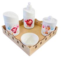 Kit Higiene Baby Safari Menino e Menina c/bandeja em MDF