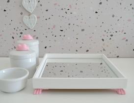 Kit Higiene Bandeja MDF Porcelanas Apliques Rosa Quarto Bebê - Ciranda arte - criativa
