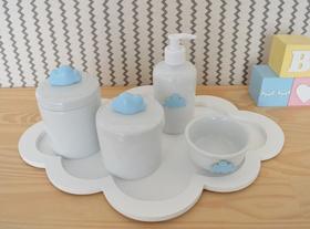 Kit Higiene Bandeja Nuvem Porcelana Rosa Azul Cinza Verde K058