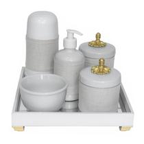 Kit Higiene Bandeja Porcelana Bebê Garrafa Provençal Dourado